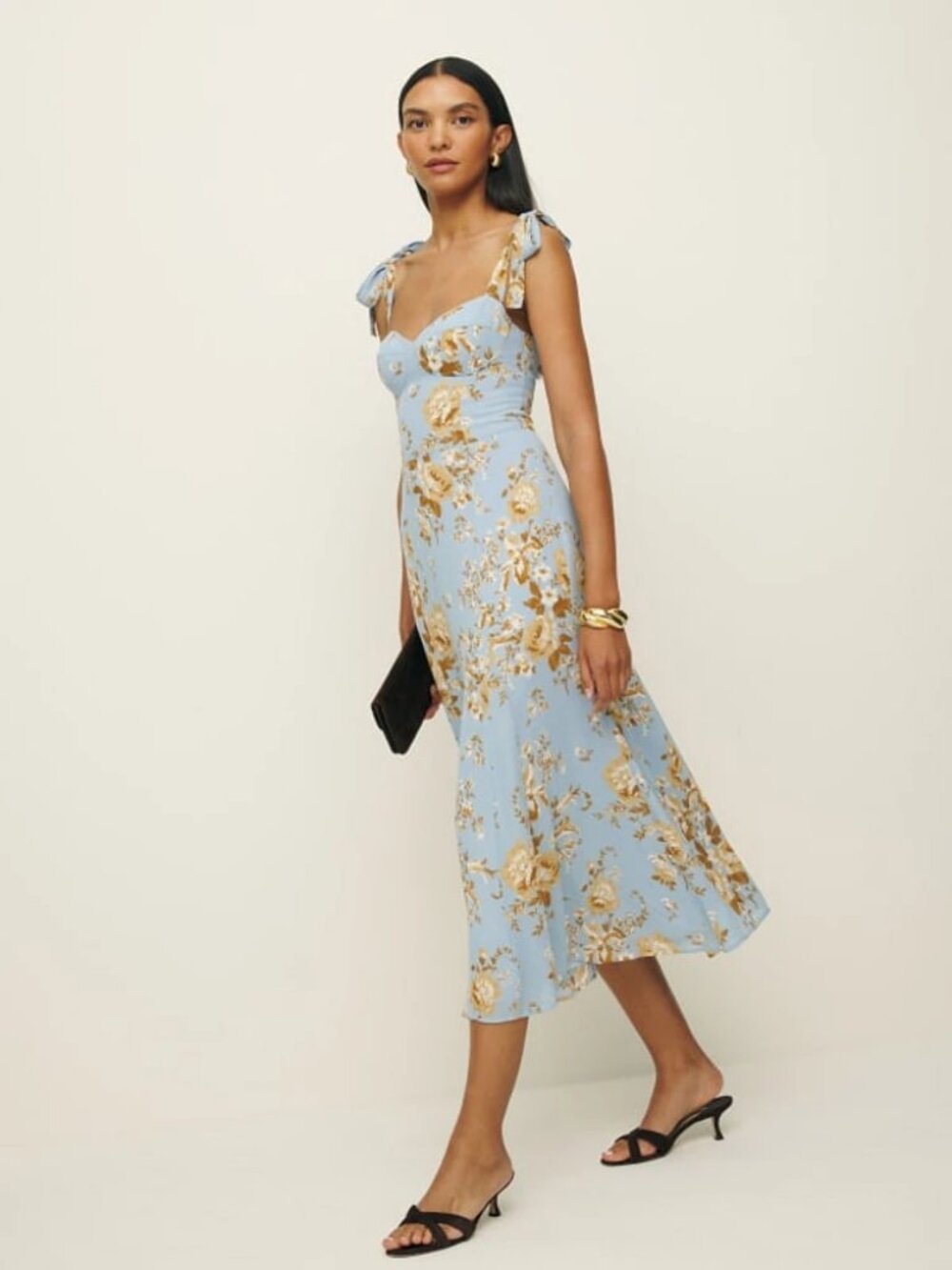 NWOT Reformation Nadira Dress in Heavenly Blue Floral Midi Tie Straps Size 2